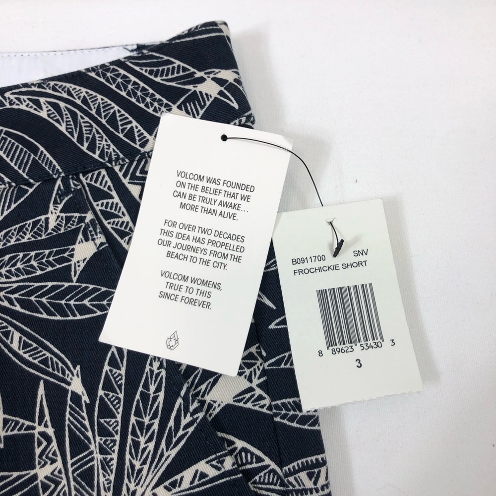 Volcom Frochickie Cotton Blend Navy Ivory Tropical Print Casual Shorts 3=S=26 - Picture 7 of 16